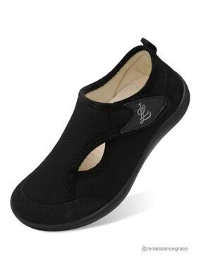 Womens Wide Toe Box Adjustable Diabetic Slippers Non-Slip House Shoes Plush